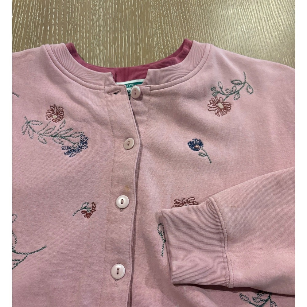 Vintage Shenanigans Medium Pink Floral Embroidered Cardigan Sweatshirt GUC